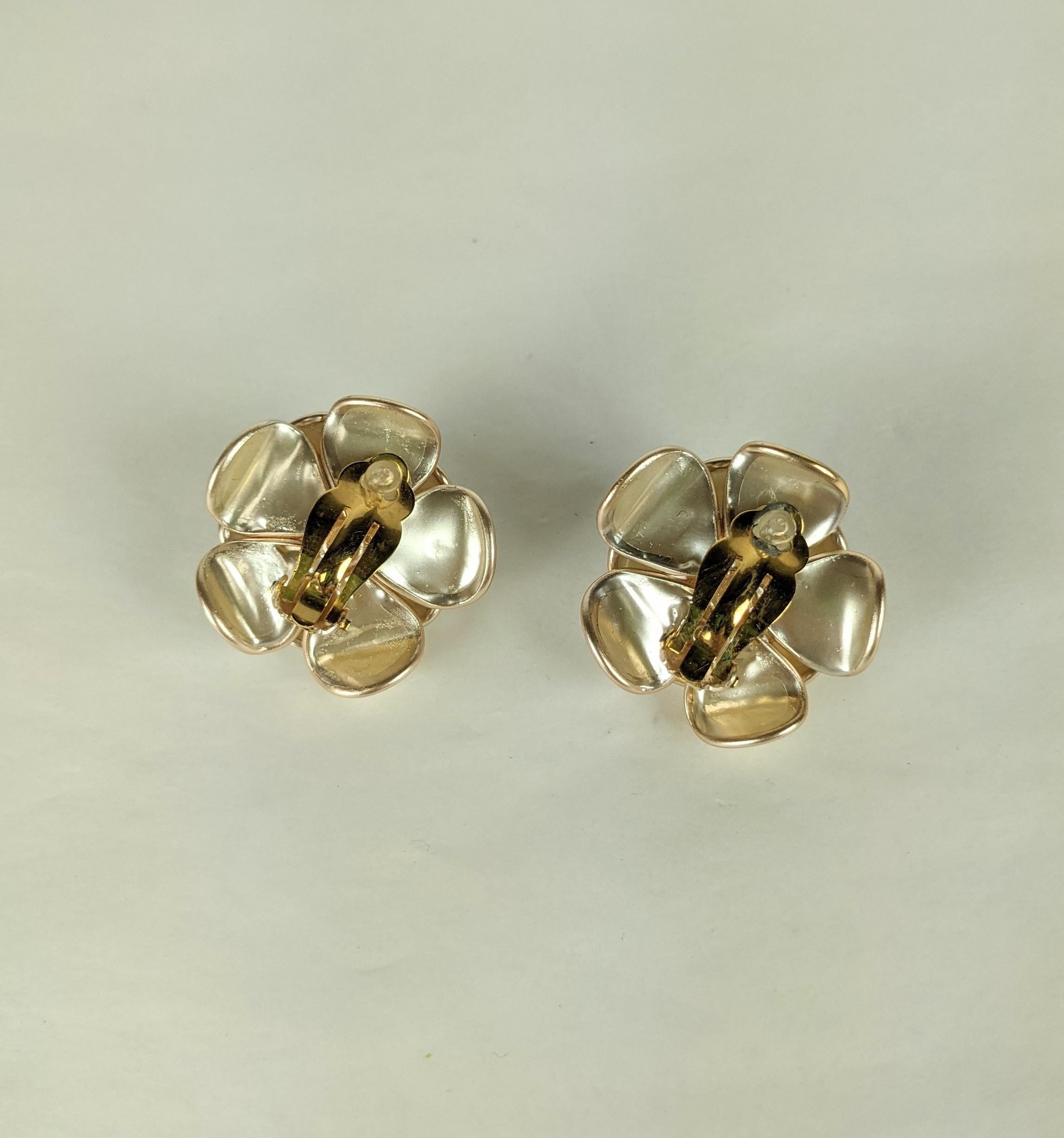 Women's or Men's Chanel Pearlized Poured Glass Camellia Earrings For Sale