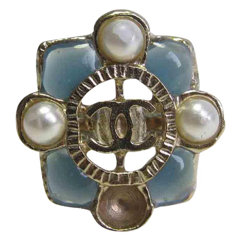 CHANEL Pearls And Blue Resin Ring For Sale at 1stdibs