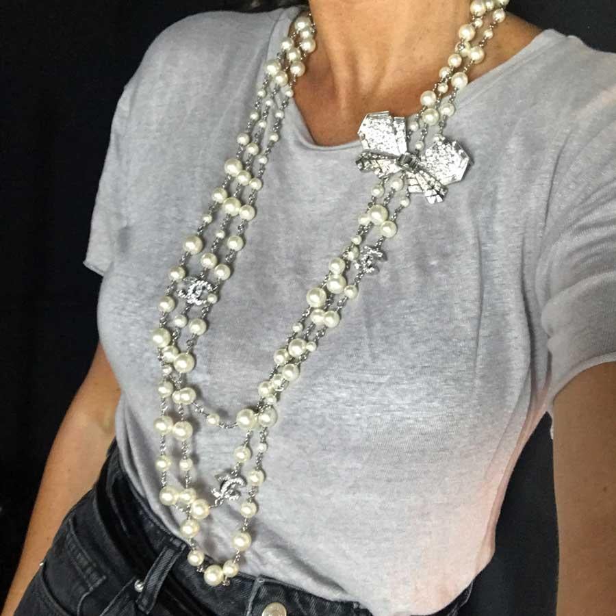 Chanel Pearls And Butterfly Rhinestones Long Necklace  1