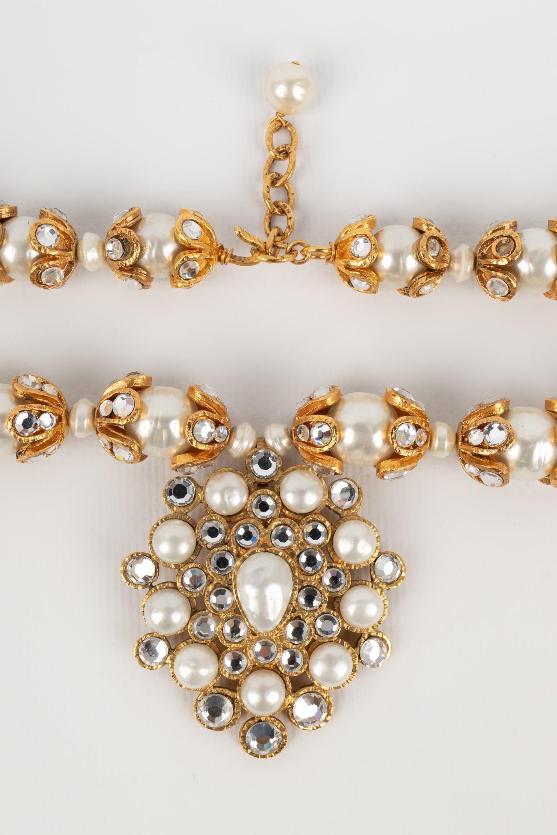 Women's Chanel Pearls and Rhinestones Necklace, Fall 1996 For Sale