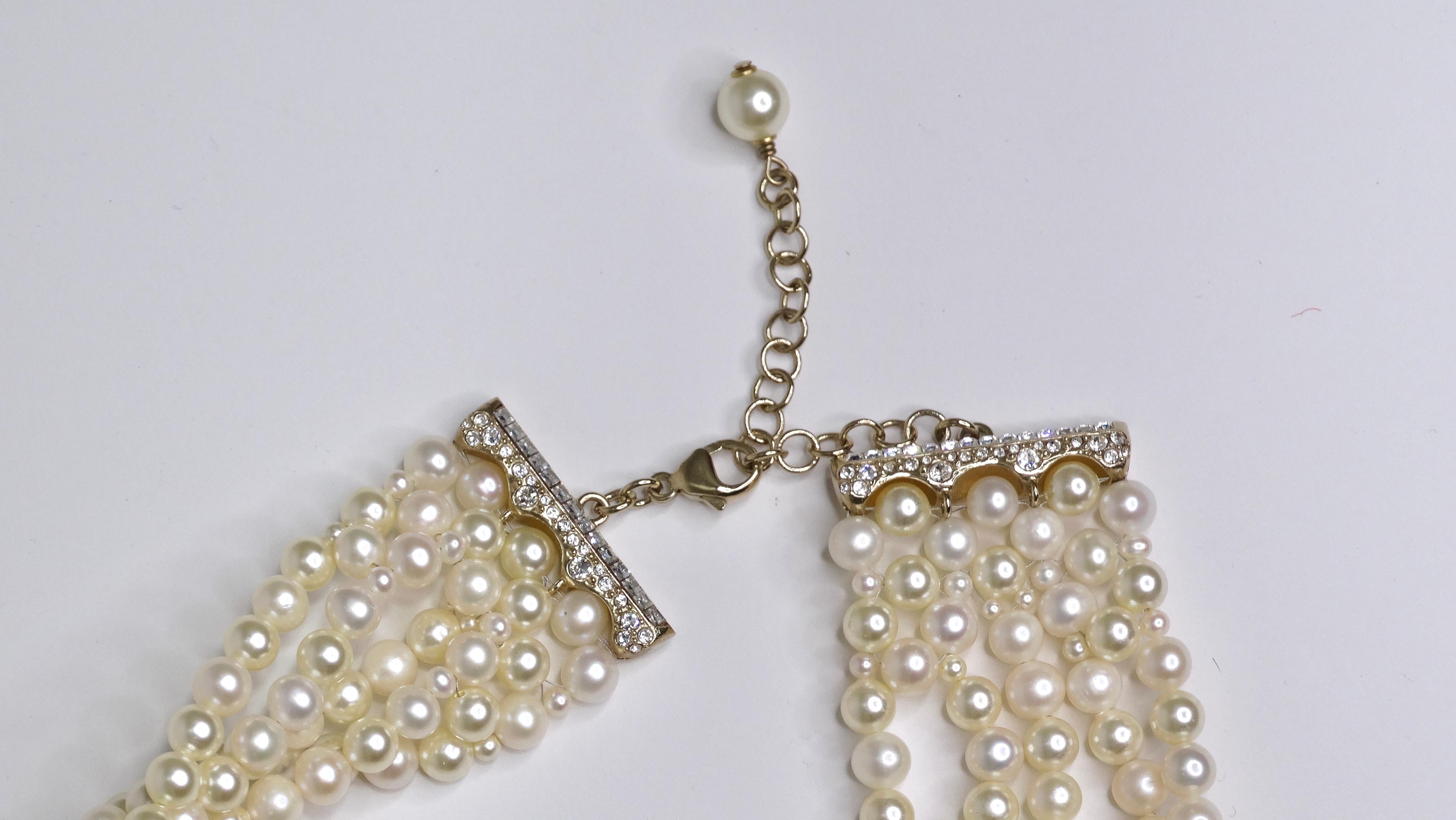 Chanel Mehrstrangige Halskette mit Perlen und Kristallschnalle im Angebot 5