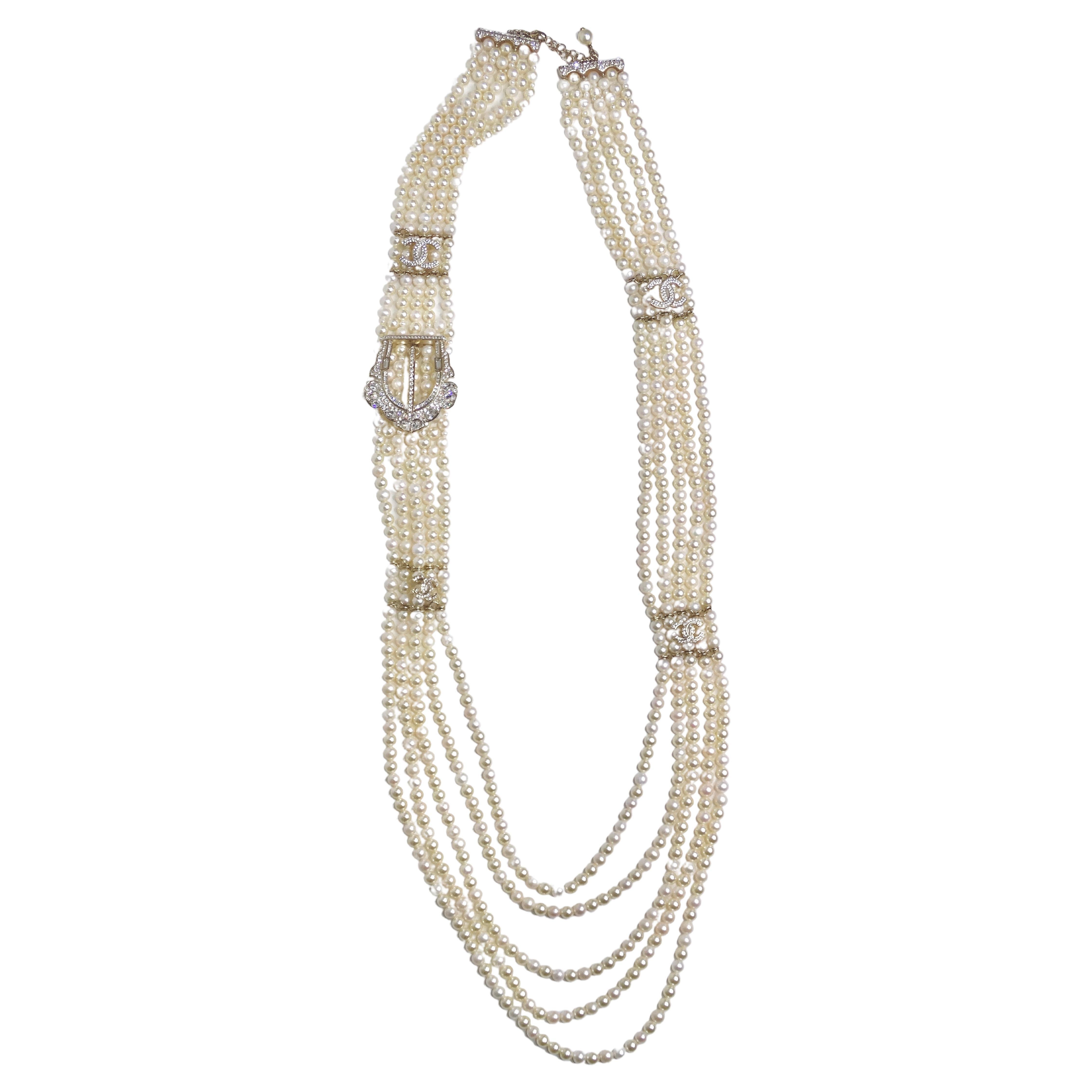 Chanel Pearls & Crystal Buckle Multi-Strand Necklace