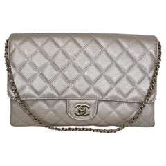 Chanel Pearly Caviar Quilted Classic Flap Clutch Light Beige