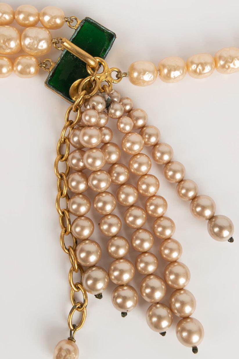 Chanel Pearly Pearls and Green Glass Paste Belt, Coco period For Sale 1