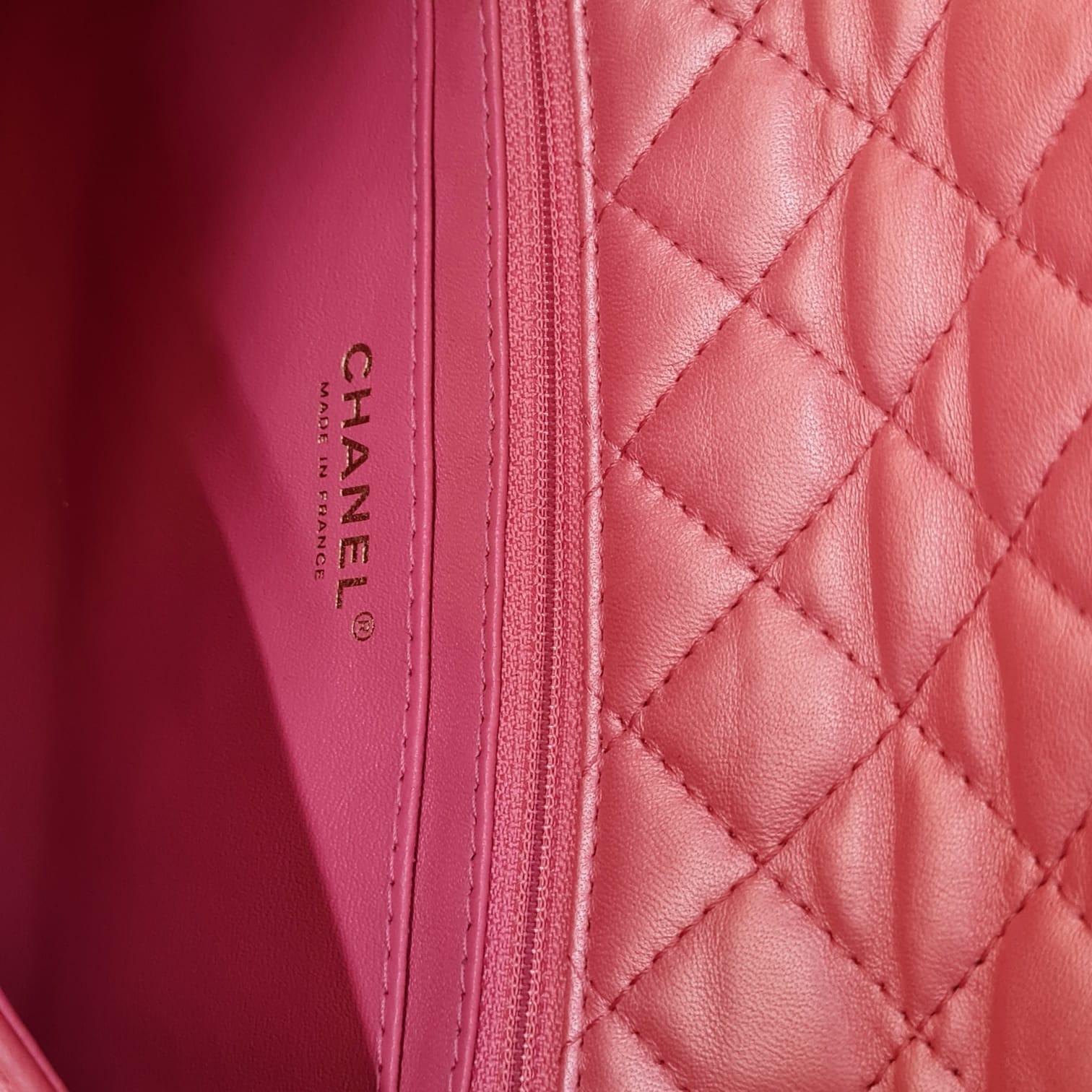 Beautiful pearly pink medium precious jewel flap bag. Light scuffs and rubbing marks on the bottom corners. Item series #14. Comes with its authenticity card and dust bag.
