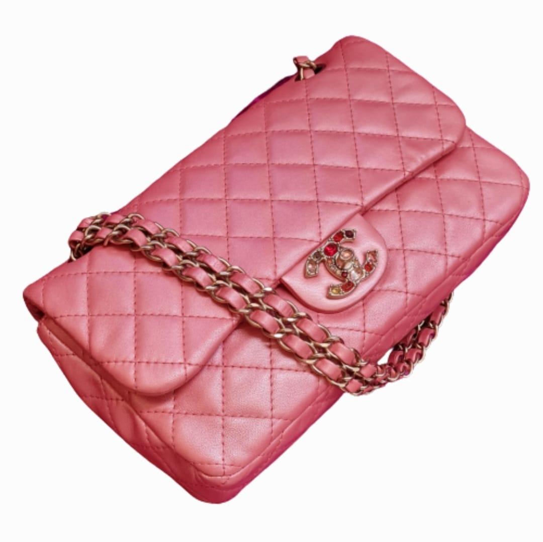 Chanel Pearly Pink Quilted Precious Jewel Medium Flap Bag 4