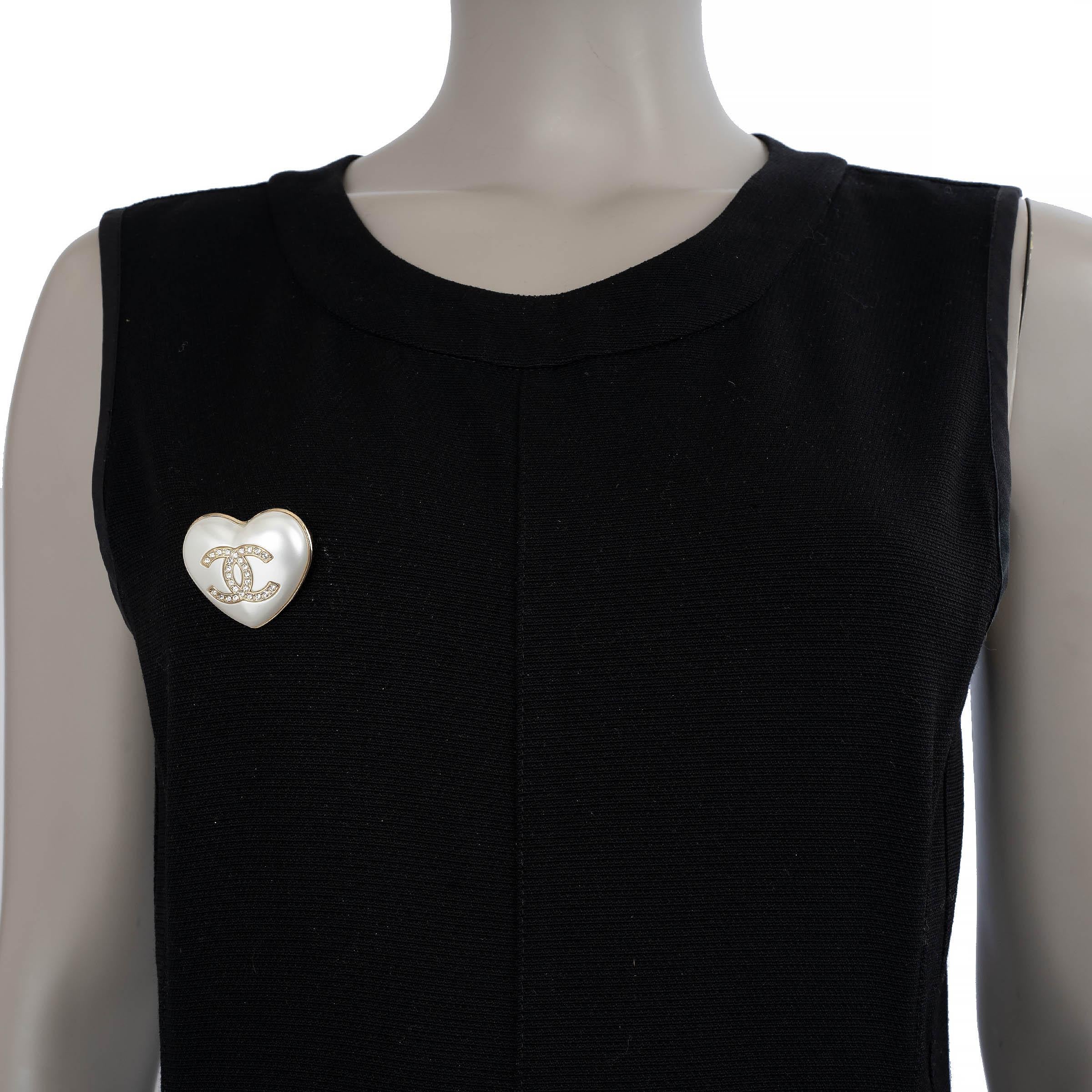 CHANEL blanco nacarado 21B STRASS CC CORAZÓN DE PERLAS Broche en venta 1