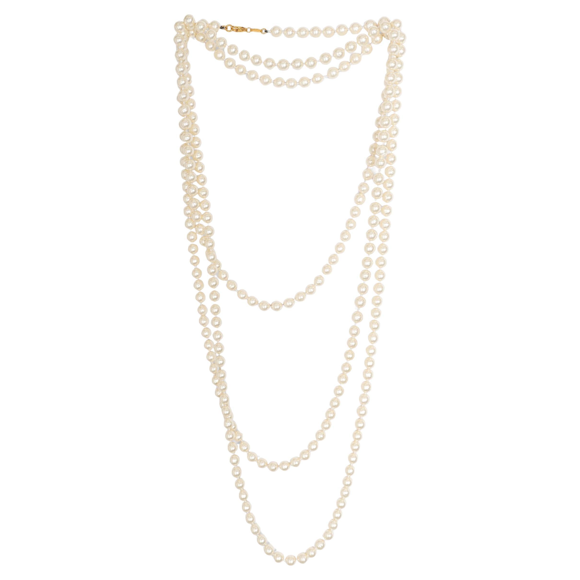 CHANEL pearly white 92P EXTRA LONG IMITATION PEARL Necklace ICONIC