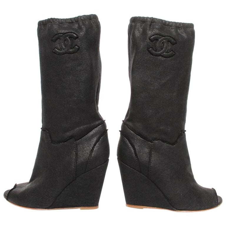 Chanel Peep-Toe Wedge Boot (Resort Collection) at 1stDibs | peep toe booties,  peep toe wedges