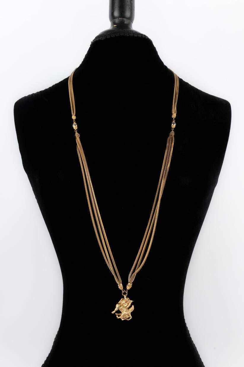 Chanel Pegasus Haute Couture-Halskette aus goldenem Metall Damen im Angebot