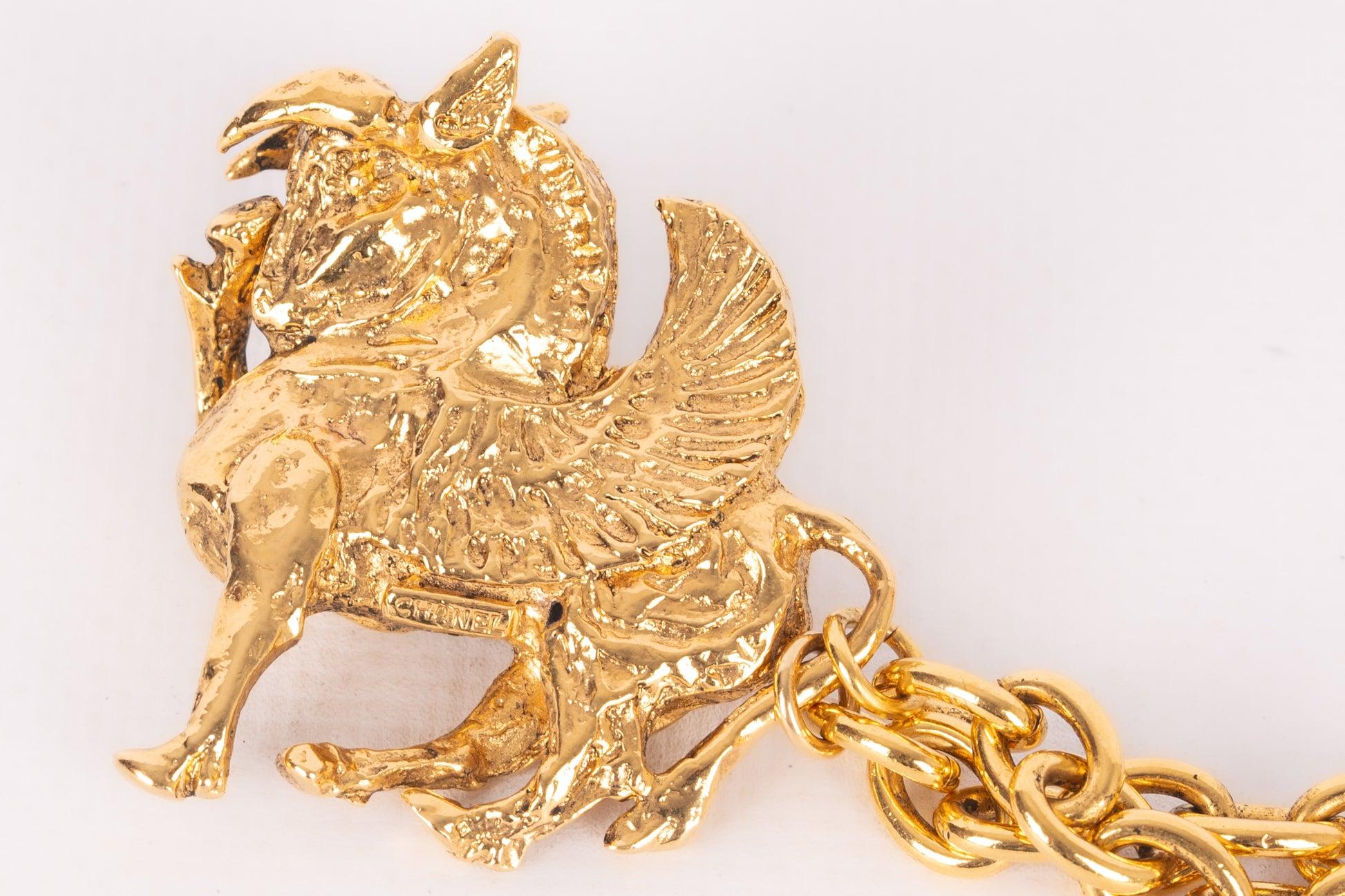Women's Chanel Pegasus Golden Metal Necklace Haute Couture For Sale