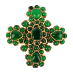 Vintage Chanel Pendant Brooch with Green Glass Paste, 1996