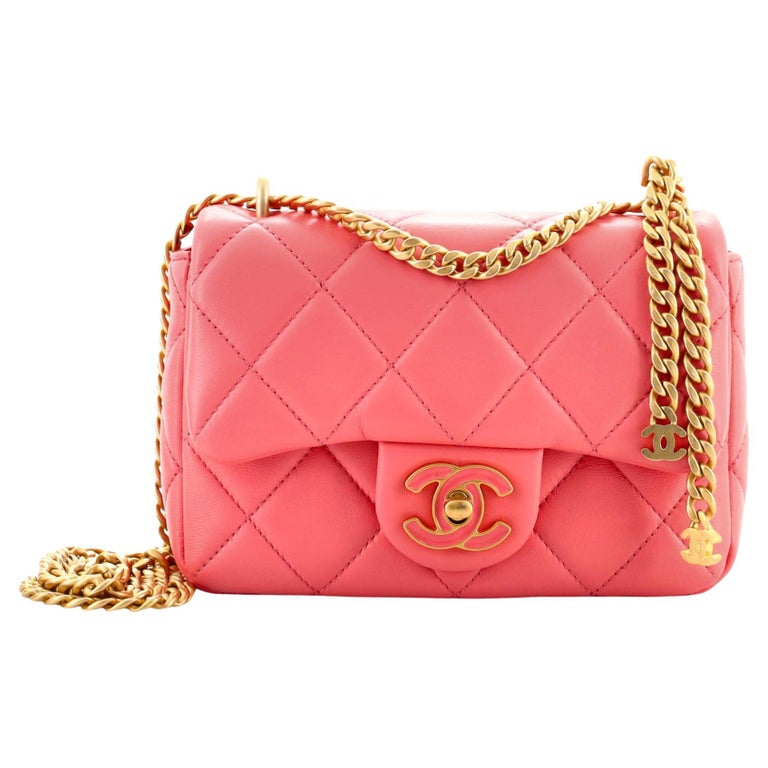 Chanel Red Lambskin Quilted Mini Square Pearl Crush Flap Bag