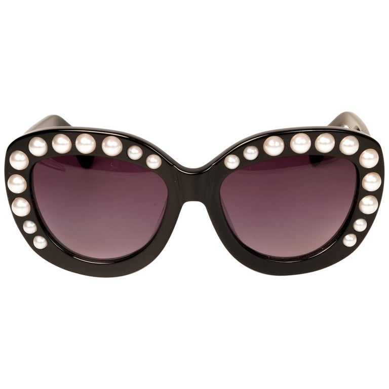 Chanel Pearl Butterfly Sunglasses Black and Rare at 1stDibs