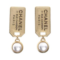 Chanel Peral Gold Tags Drops Earrings