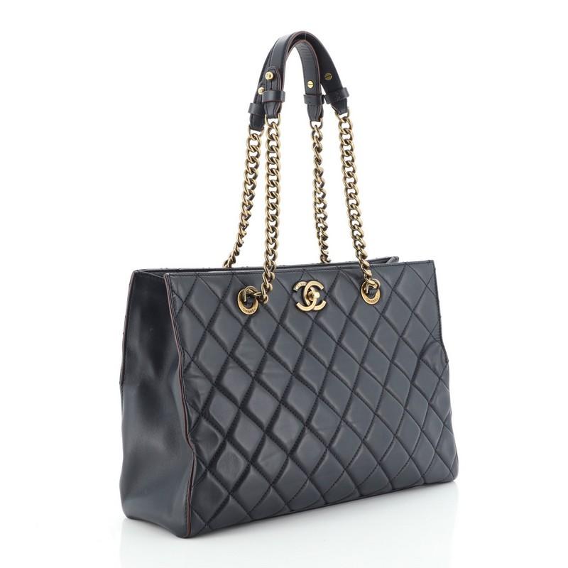 Black Chanel Perfect Edge Tote Quilted Leather Large