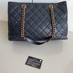 Chanel Perfect Edge Tote Quilted Navy Leather Antique Gold Hardware
