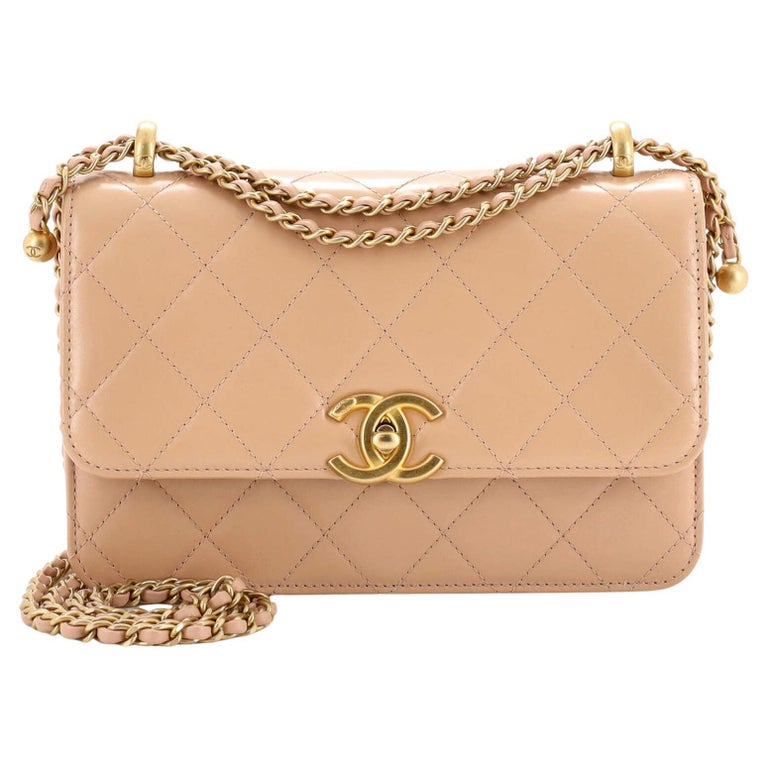 100% Authentic Chanel Beige Lambskin Shoulder Bag