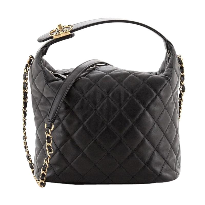 CHANEL Lambskin Quilted Small Perfect Meeting Hobo Black 1271883