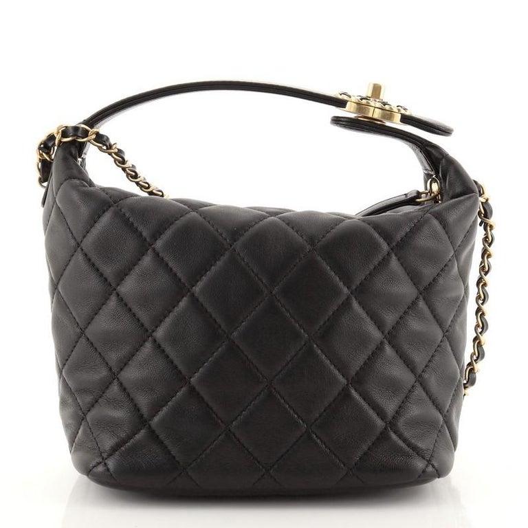 CHANEL Lambskin Quilted Small Hobo Bag Black 1273260