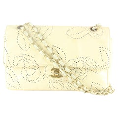 Chanel Perforated Camelia Medium Classic Flap Ivory Patent Leather 2CJ725K