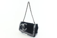Chanel Perforated Chain Beach Flap 3cz1107 Black Terry Cloth Shoulder Bag