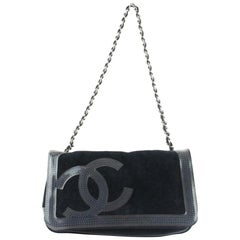 Chanel Perforated Chain Beach Flap 3cz1107 Black Terry Cloth Shoulder Bag