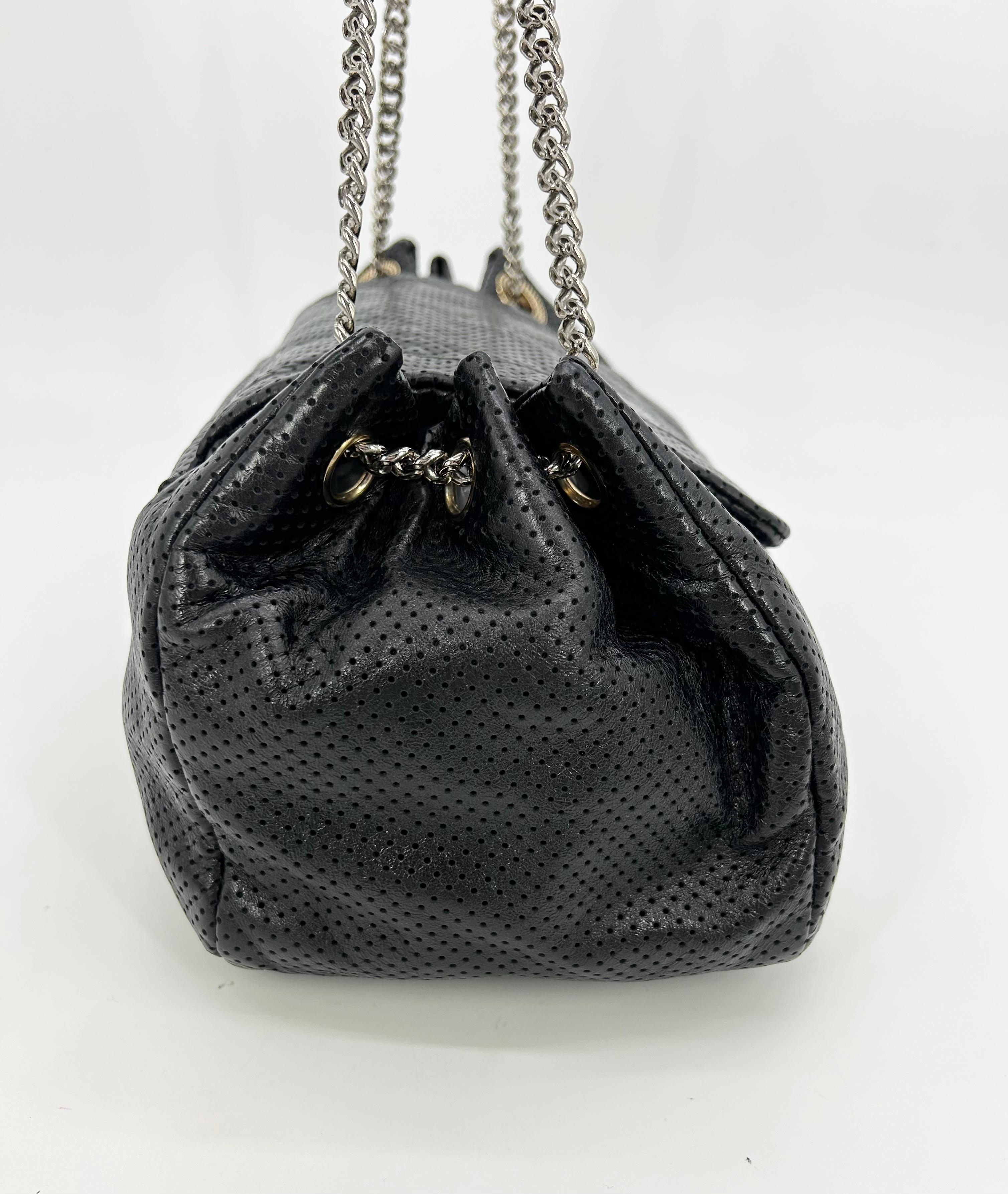 Black Chanel Perforated Drill Flap Accordion Classic For Sale