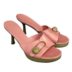 Chanel Perforated Leather CC Wooden Sandal Mules Size 38.5