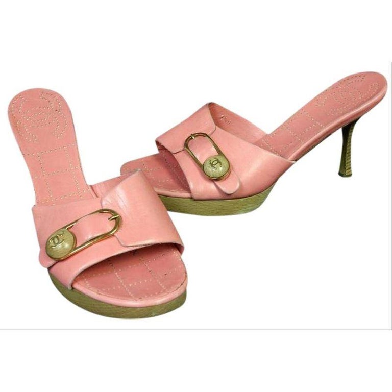 CHANEL Leather Upper High (3-3.9 in) Heel Height Sandals for Women