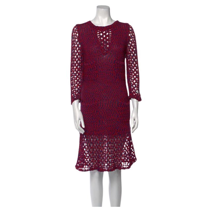 CHANEL PERFORATED RED KNIT COTTON DRESS Size FR 36