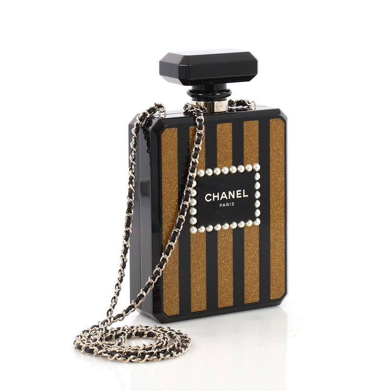 Black Chanel Perfume Bottle Minaudiere Pearl Embellished Plexiglass
