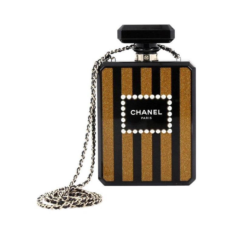 5 Plexiglass Minaudiere Runway CC Logo Gold Chain Clutch Box Bag