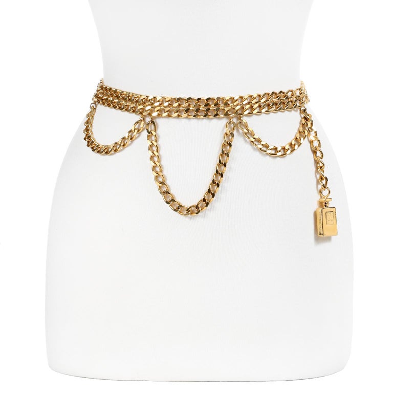 Chanel Perfume Bottle Triple Chain Belt In Good Condition For Sale In Palm Beach, FL