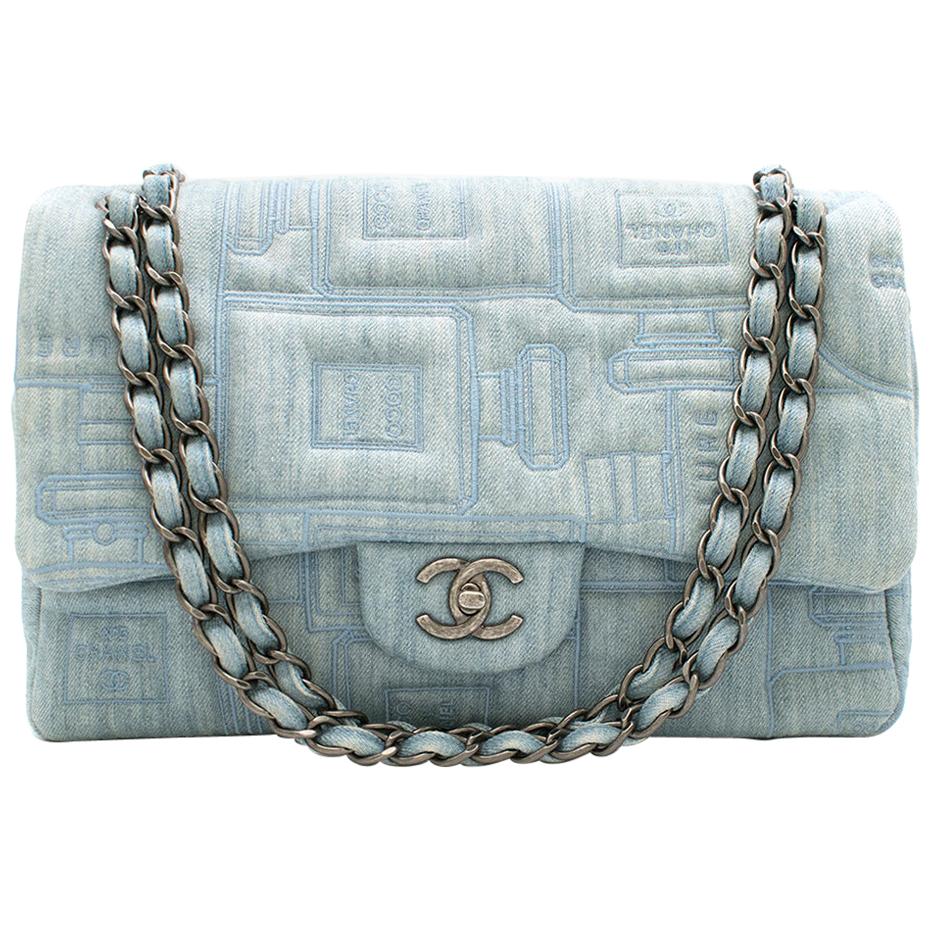 Chanel Perfume Embroidered Denim Flap Bag	