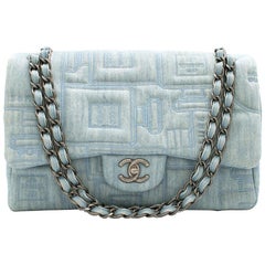 Chanel Perfume Embroidered Denim Flap Bag