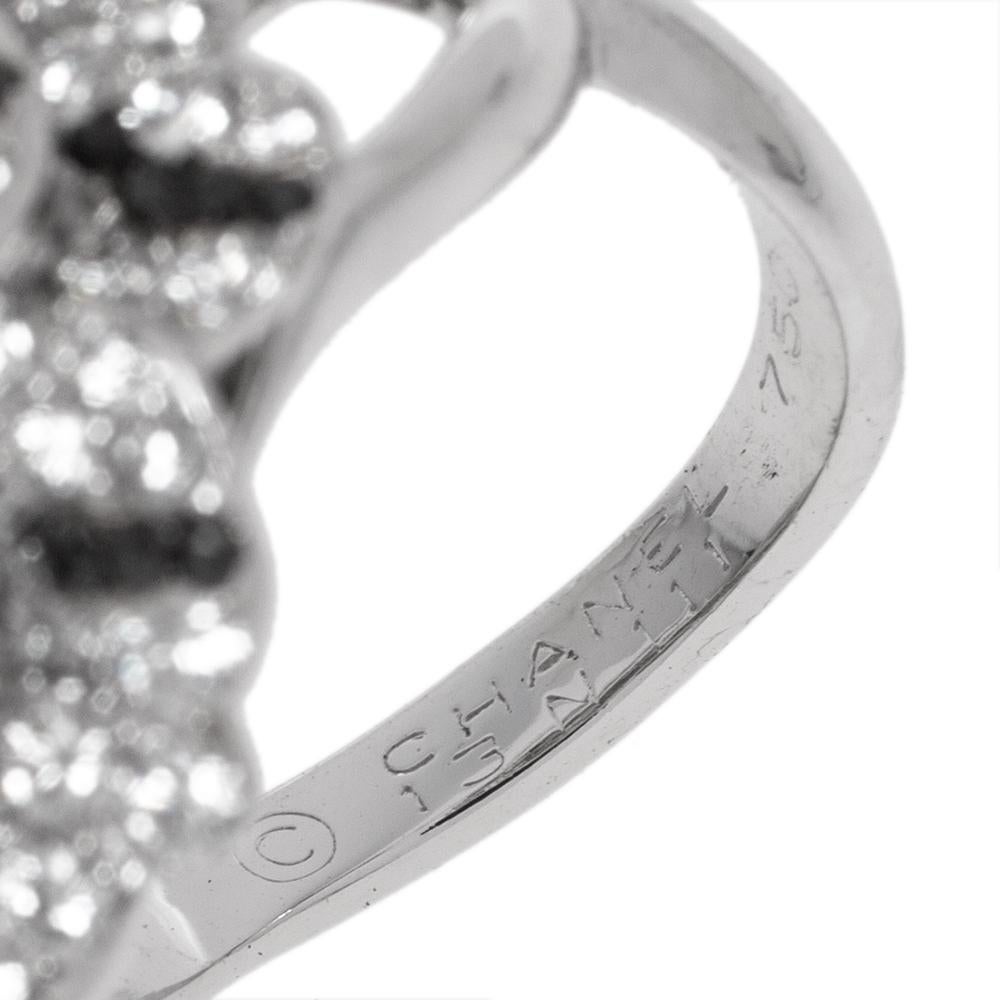 Women's Chanel Pétales de Camélia 0.84ct Oval Solitaire 18k White Cocktail Ring Size 51