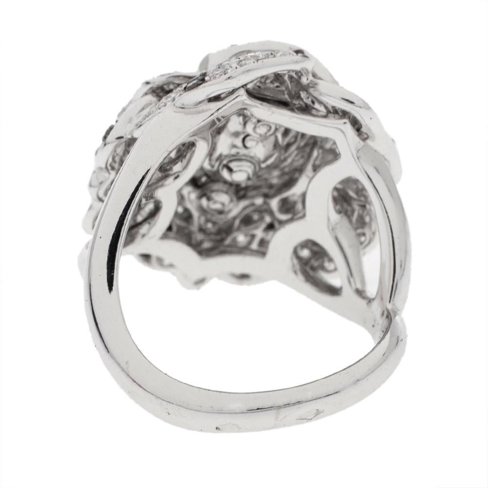 Chanel Pétales de Camélia 0.84ct Oval Solitaire 18k White Cocktail Ring Size 51 1
