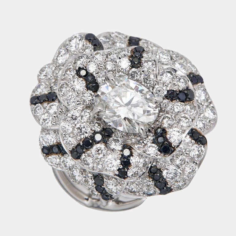 Chanel Pétales de Camélia Oval Solitaire Diamond Black Diamonds 18k Ring  Size 5 at 1stDibs