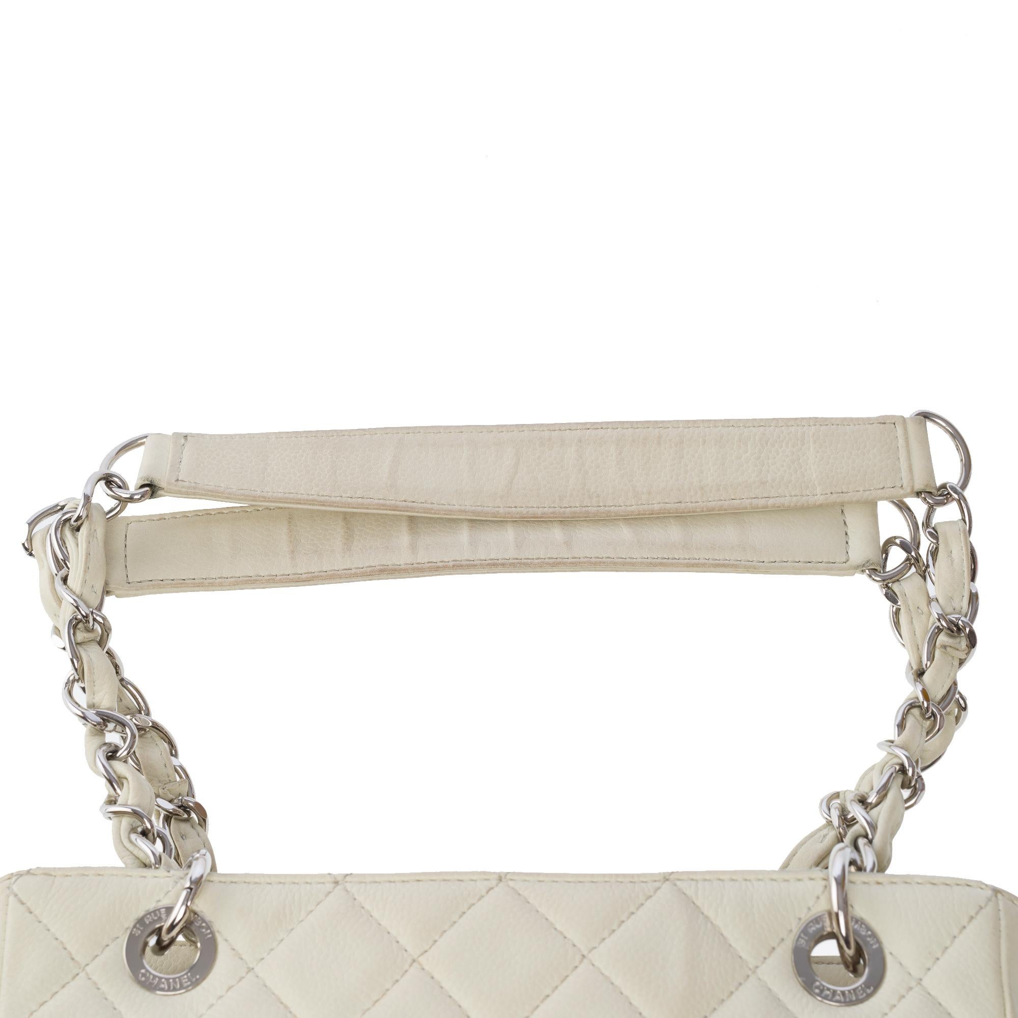  Chanel Petit Shopping Tote bag (PST) in Off-White Caviar quilted leather, SHW For Sale 6