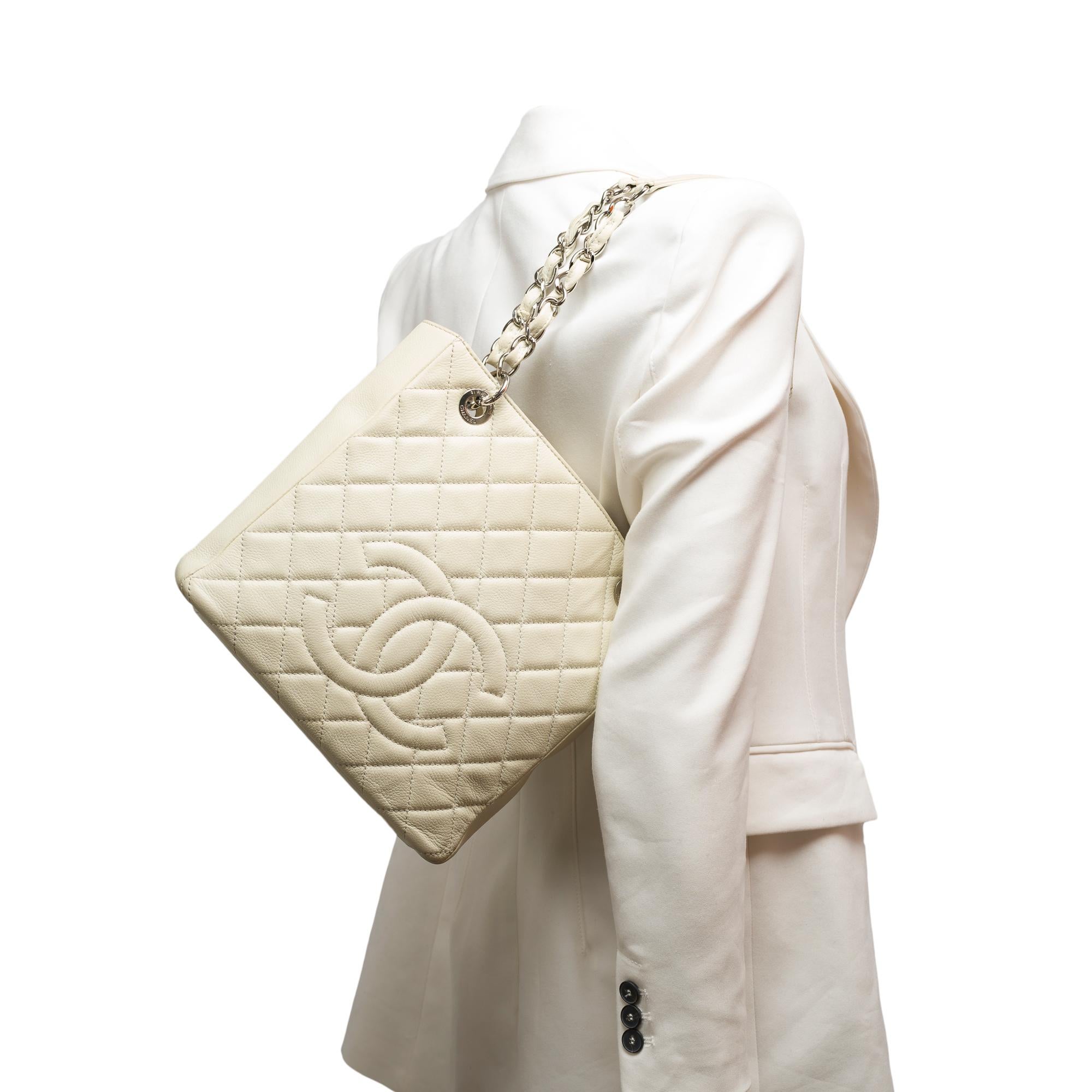  Chanel Petit Shopping Tote bag (PST) in Off-White Caviar quilted leather, SHW For Sale 9