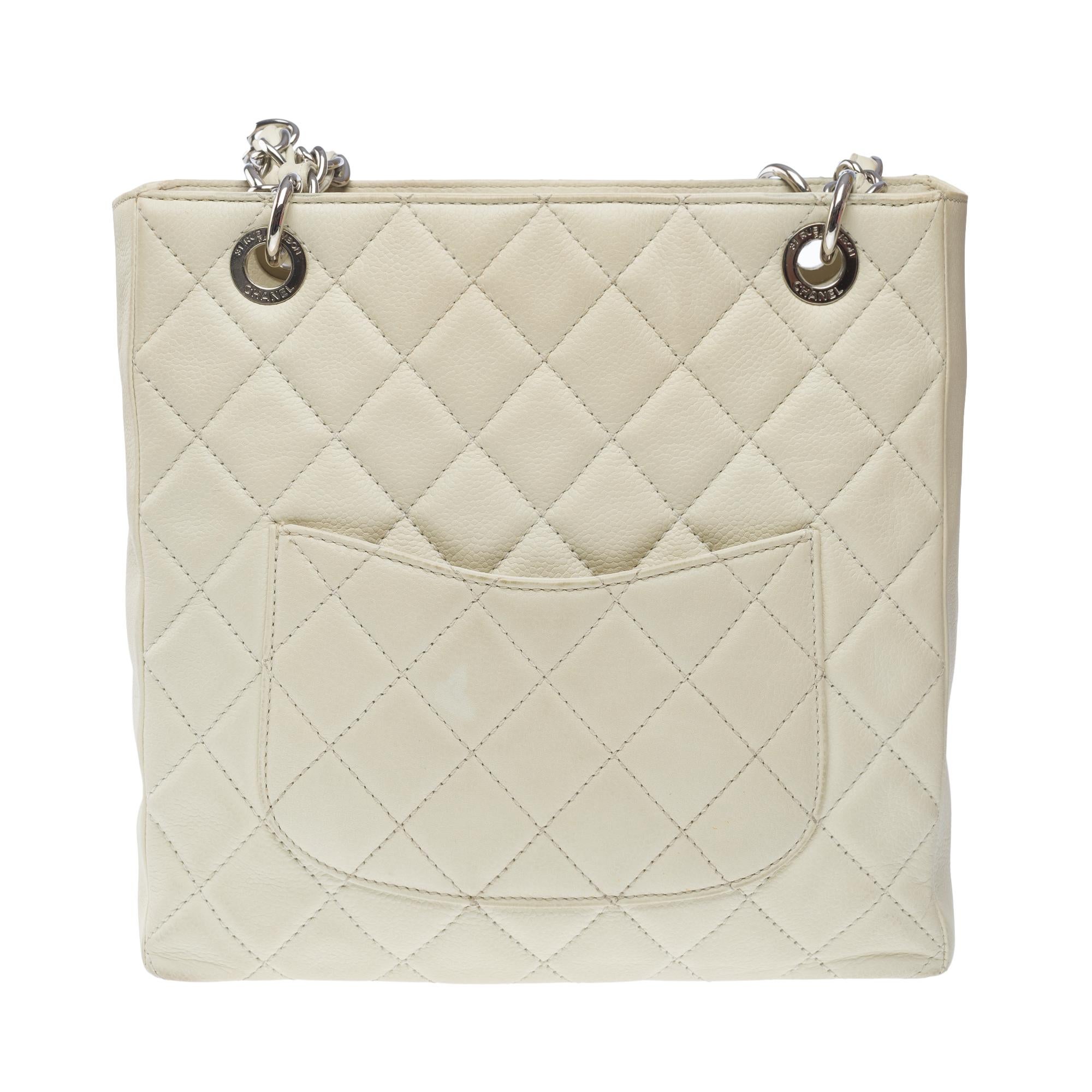 Women's  Chanel Petit Shopping Tote bag (PST) in Off-White Caviar quilted leather, SHW For Sale