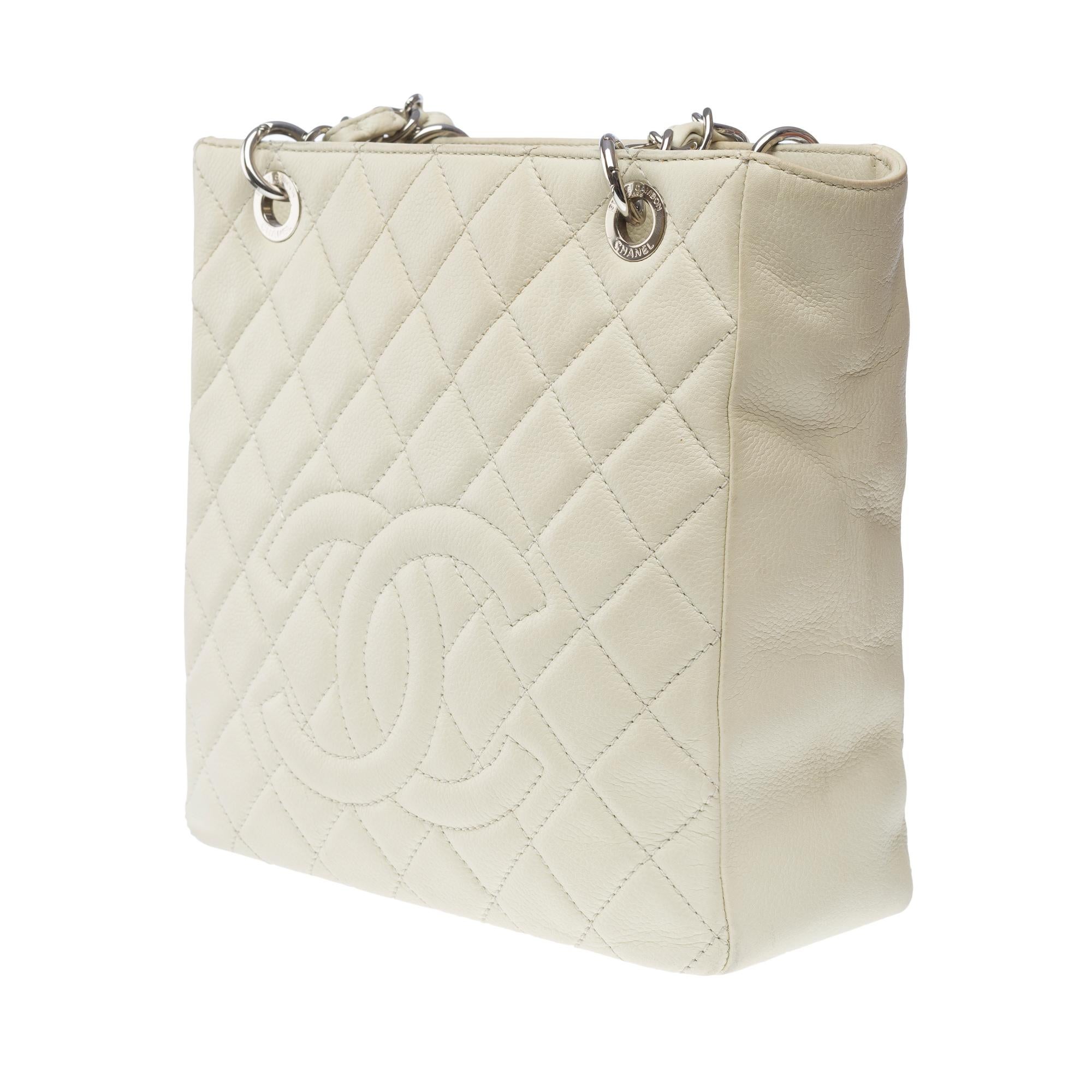  Chanel Petit Shopping Tote bag (PST) in Off-White Caviar quilted leather, SHW For Sale 1