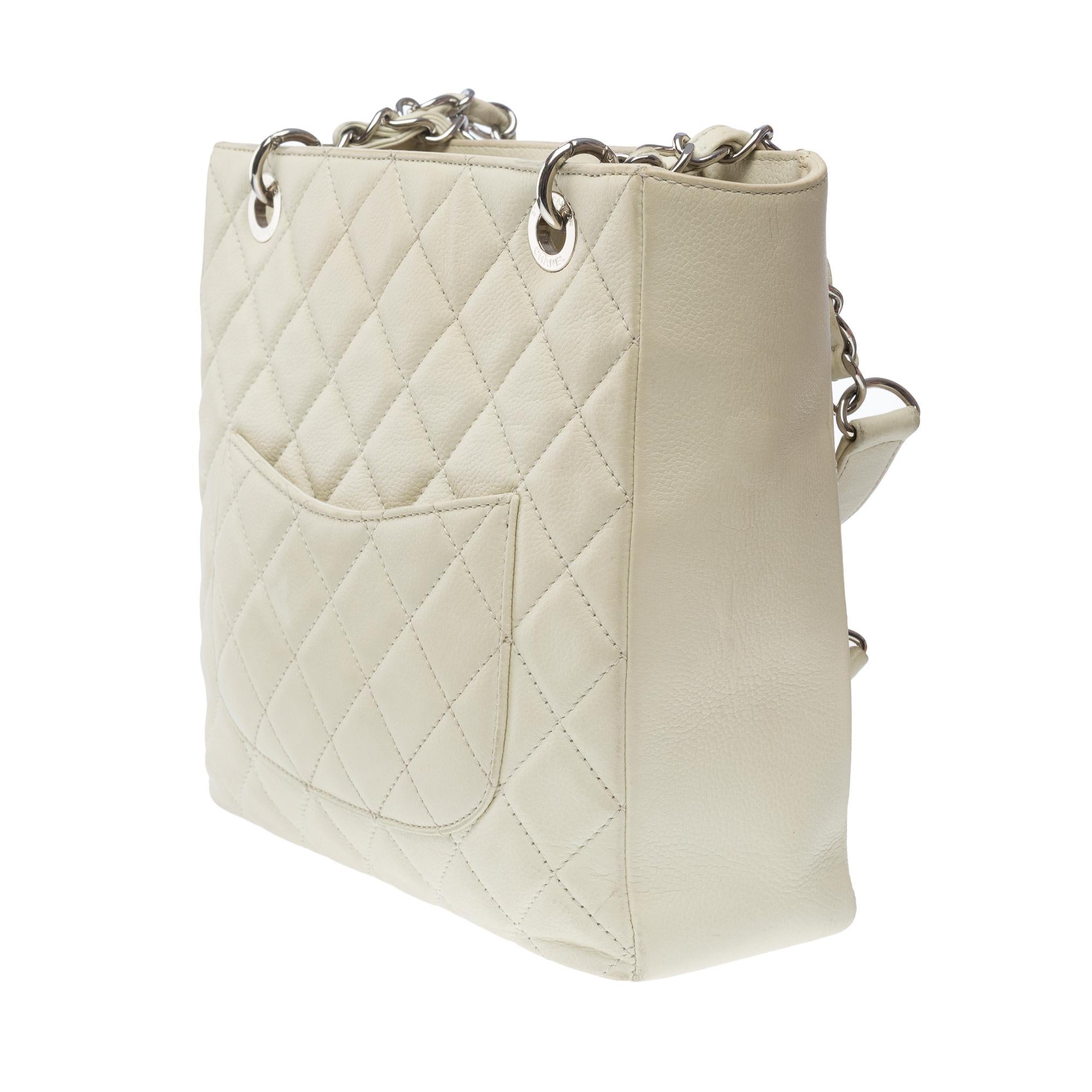  Chanel Petit Shopping Tote bag (PST) in Off-White Caviar quilted leather, SHW For Sale 2