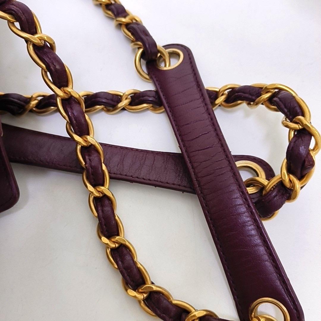 Chanel Petite Shopping Tote PTT Burgundy Lambskin Leather Gold-Tone Chain Shoppi For Sale 10