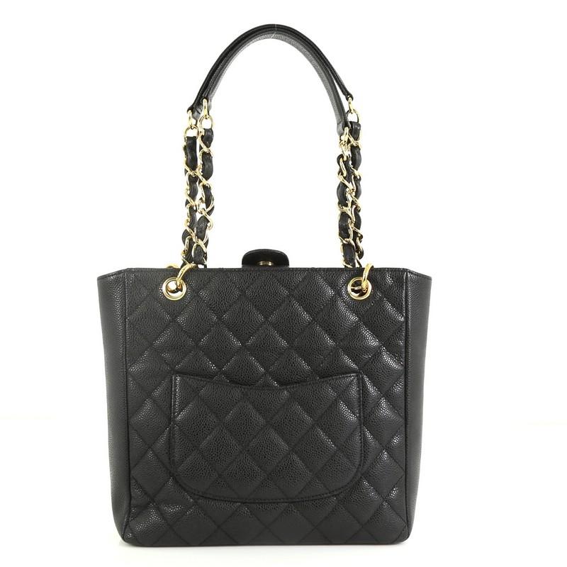 Black Chanel Petite Shopping Tote Quilted Caviar 