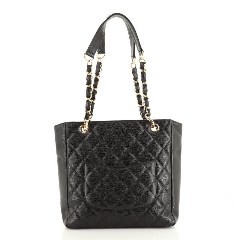 Black Chanel Petite Shopping Tote Quilted Caviar
