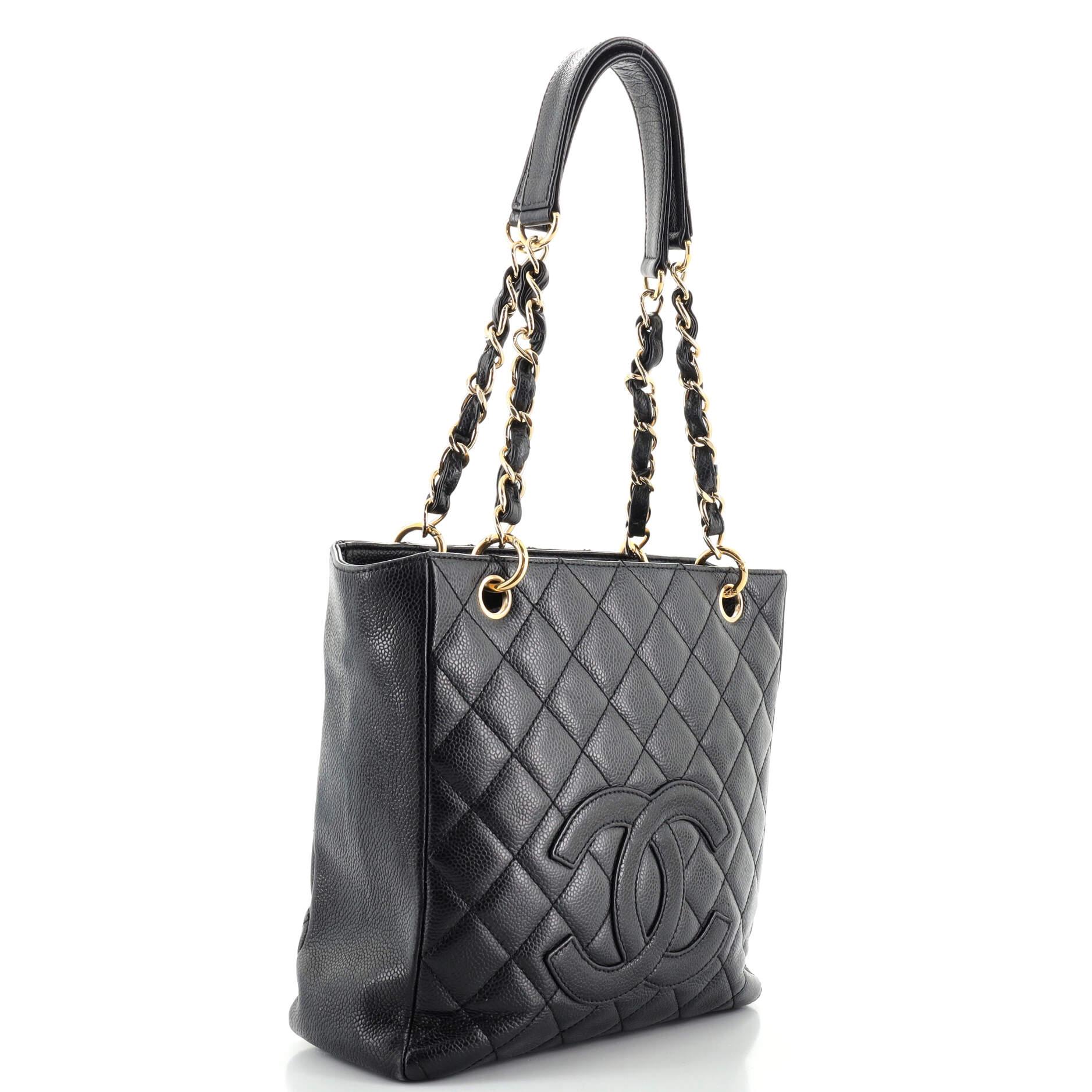 Black Chanel Petite Shopping Tote Quilted Caviar