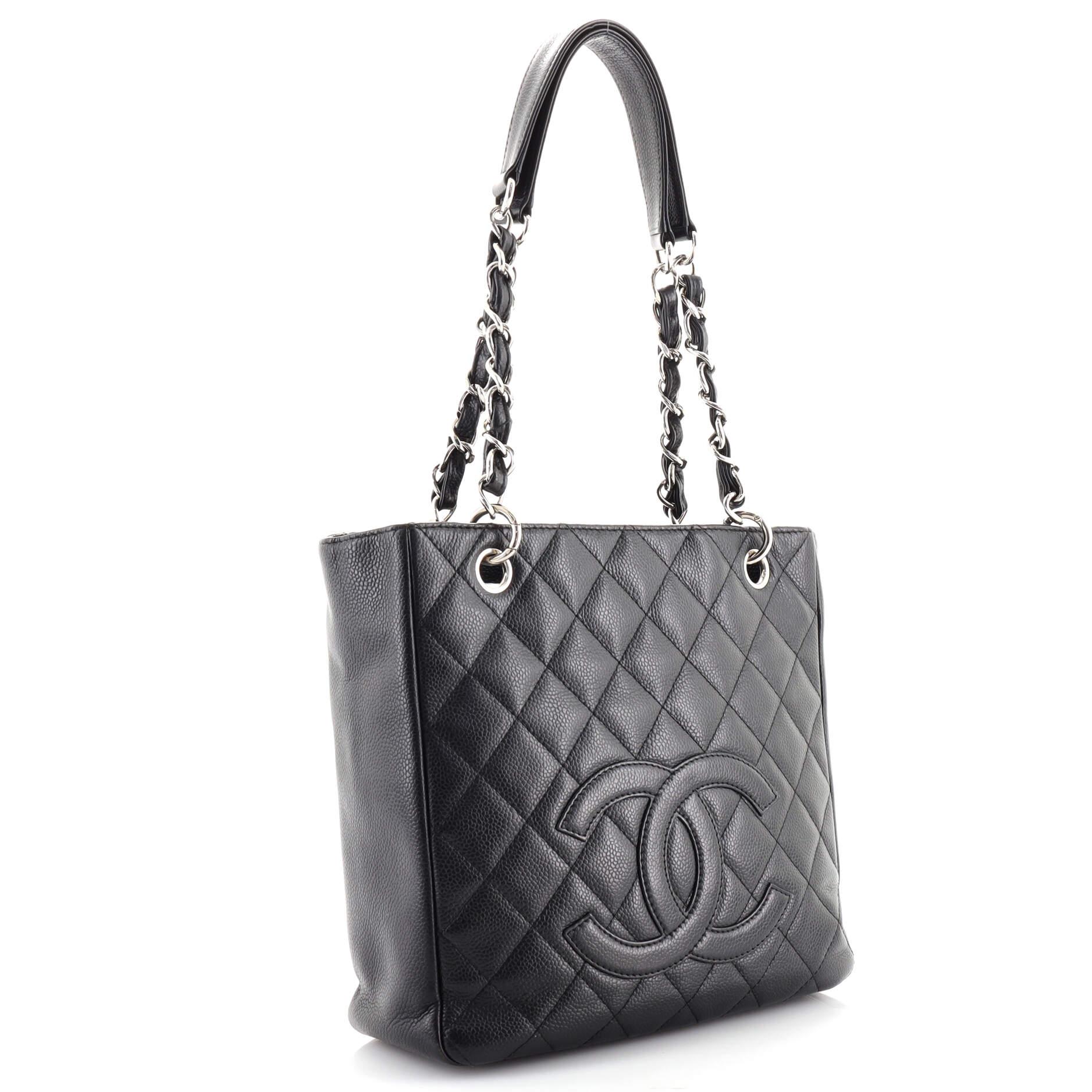 Black Chanel Petite Shopping Tote Quilted Caviar