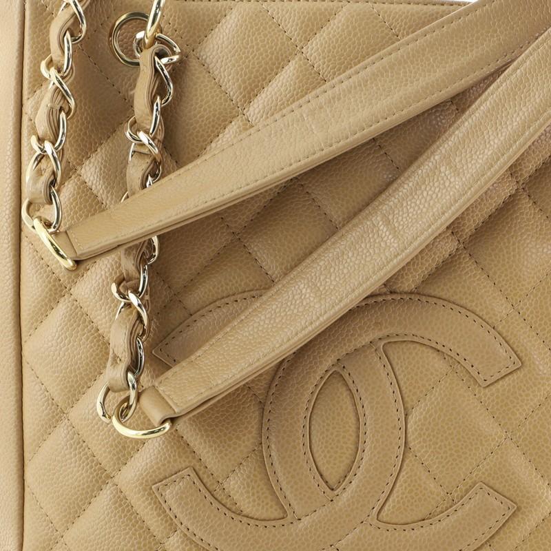 Beige Chanel Petite Shopping Tote Quilted Caviar